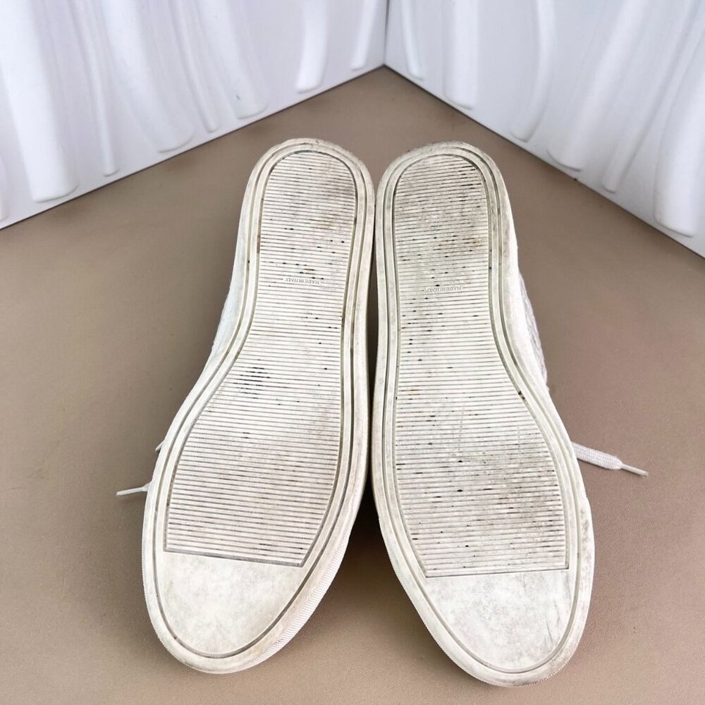 Chanel White Leather Perforated Lace-Up Sneakers With Yellow Toe Cap & Heel Acce - Picture 6 of 8